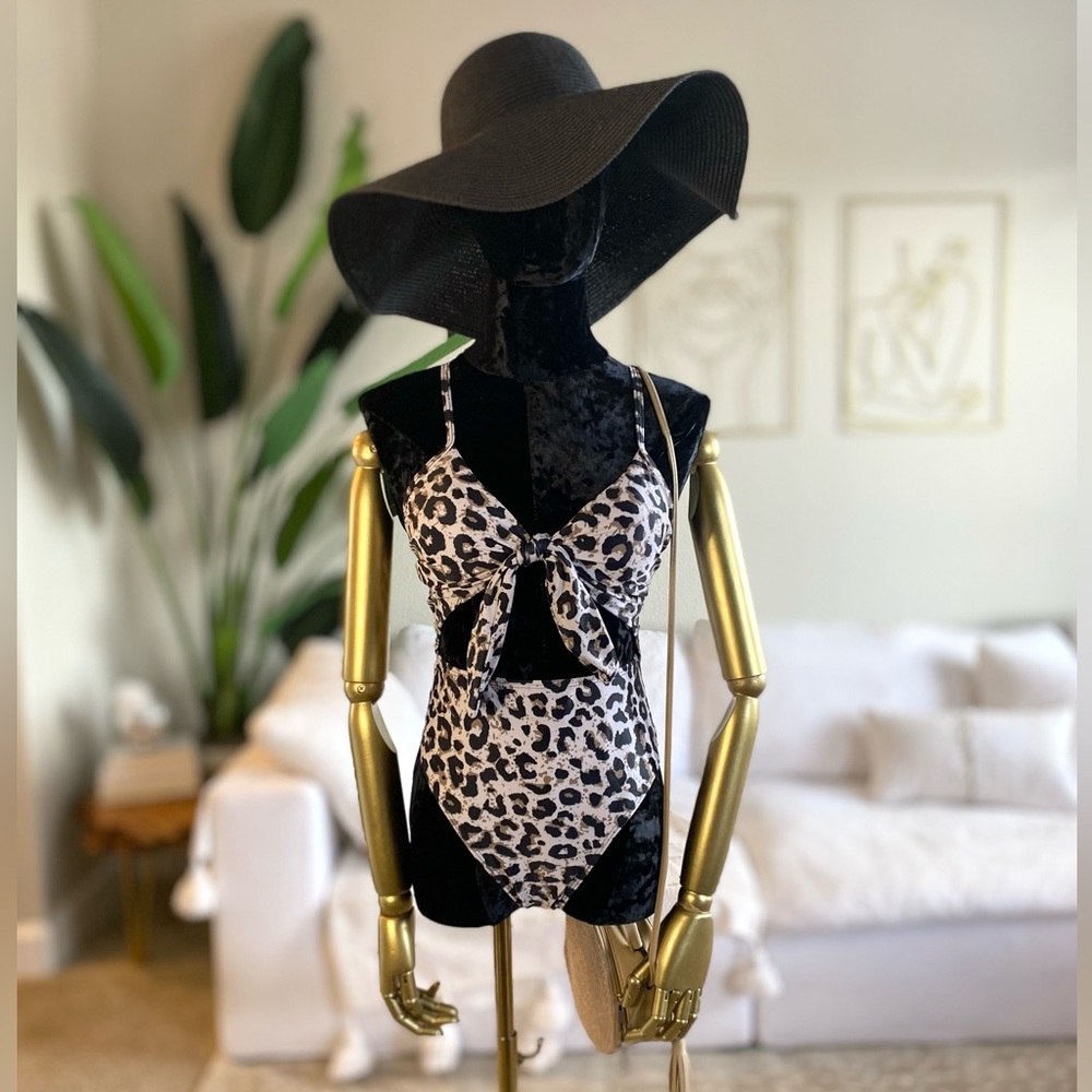 Leopard tie front swimsuit